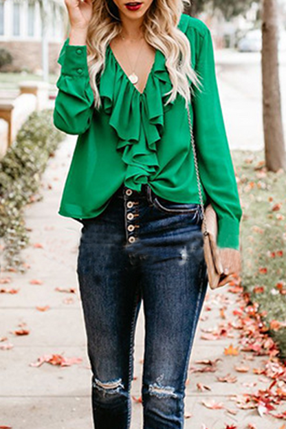 Ladies' Flared V-Neck Button-Down Shirt