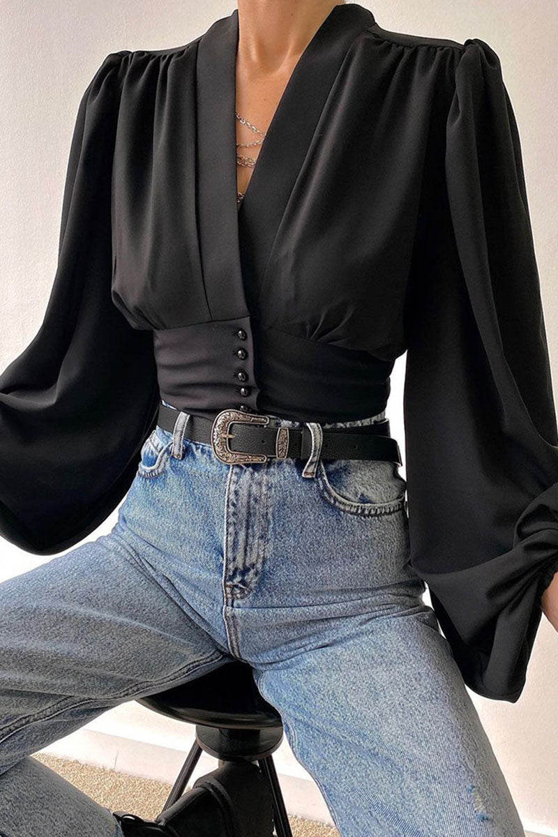 Ladies' Relaxed Fit Puffed Sleeve Blouse - Luxivelle