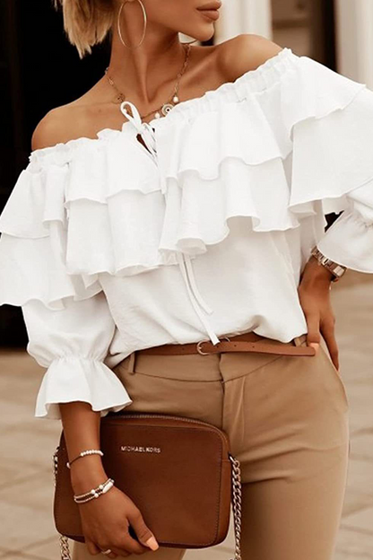 Feminine Tiered Cold Shoulder Blouse