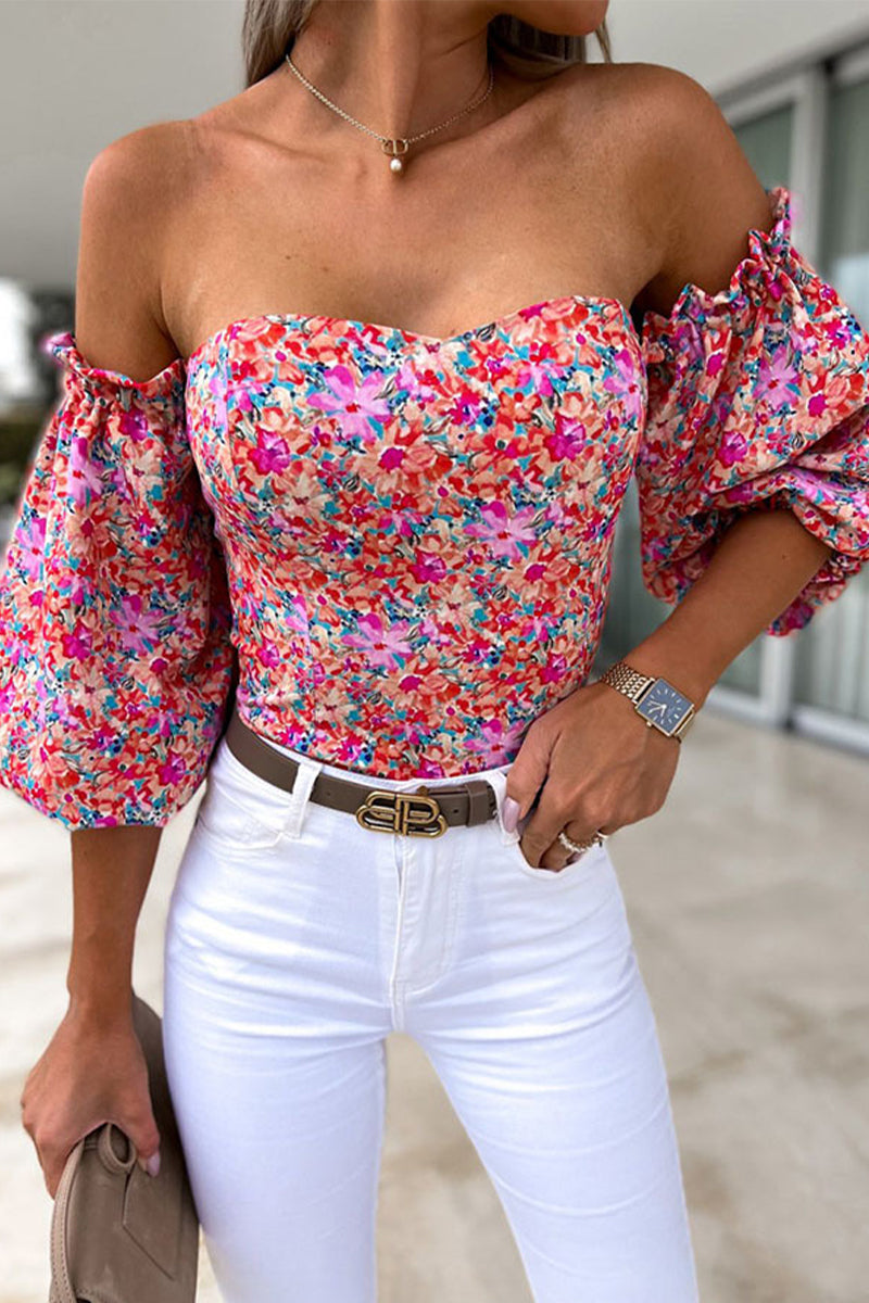 Ladies' Cute Floral Cold Shoulder Blouse - Luxivelle