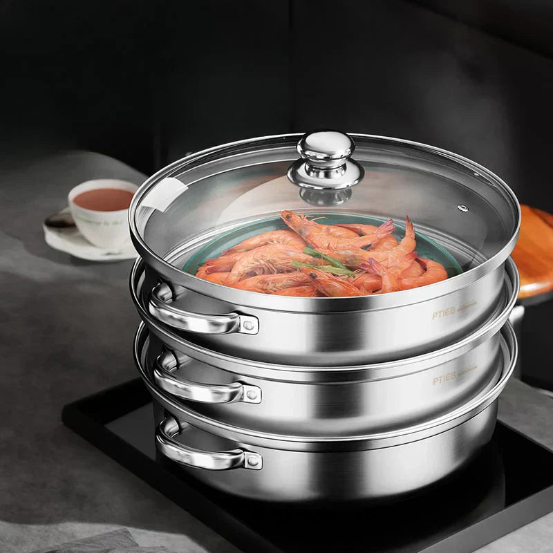 Easy 3 Tier Food Steamer with Glass Lid - Luxivelle