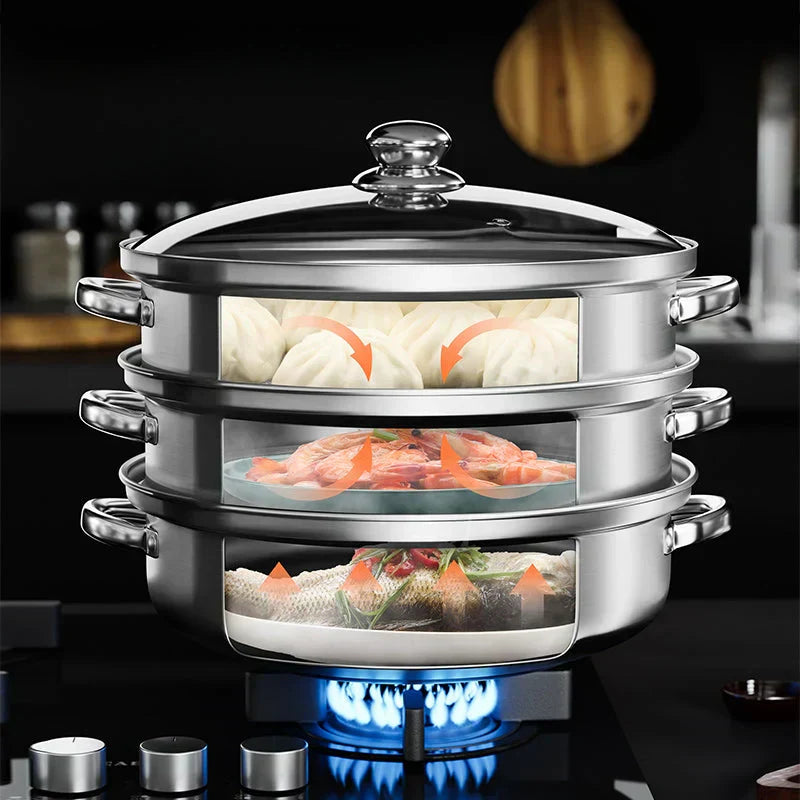 Easy 3 Tier Food Steamer with Glass Lid