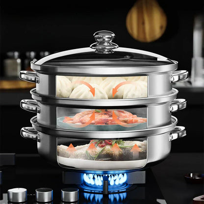 Easy 3 Tier Food Steamer with Glass Lid