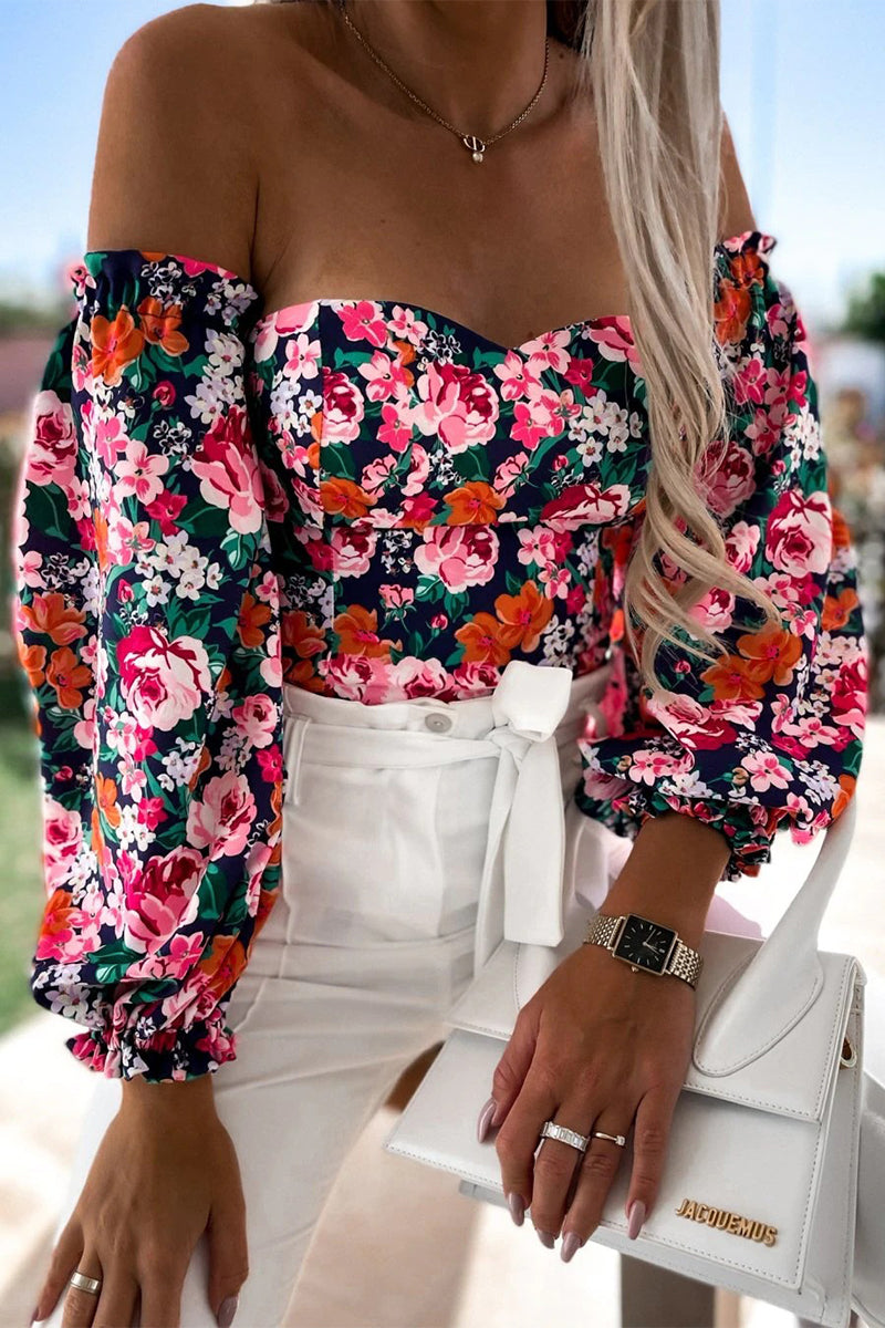 Ladies' Cute Floral Cold Shoulder Blouse