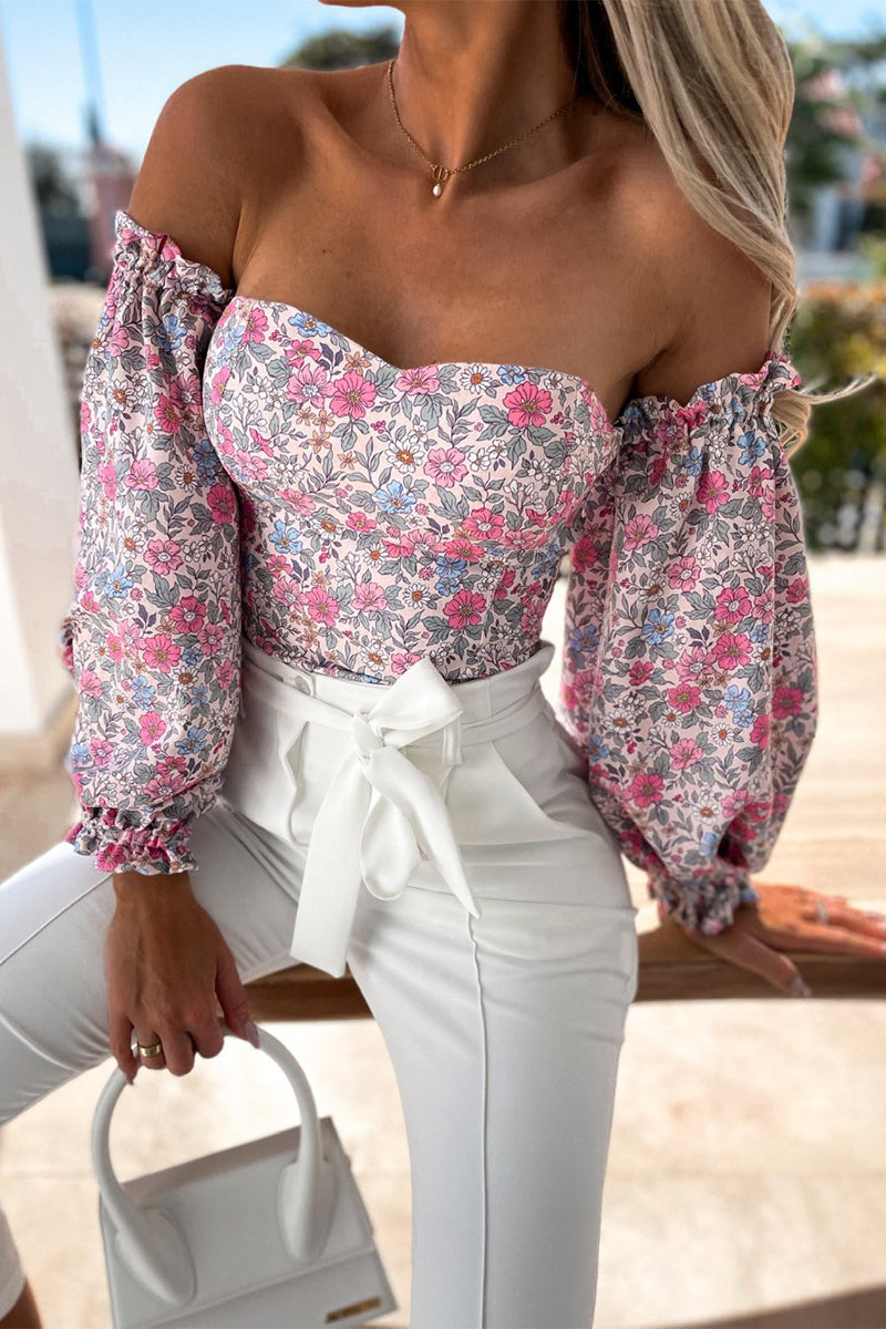 Ladies' Cute Floral Cold Shoulder Blouse