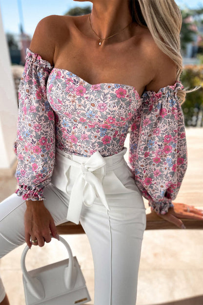 Ladies' Cute Floral Cold Shoulder Blouse