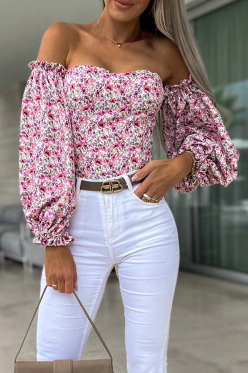 Ladies' Cute Floral Cold Shoulder Blouse