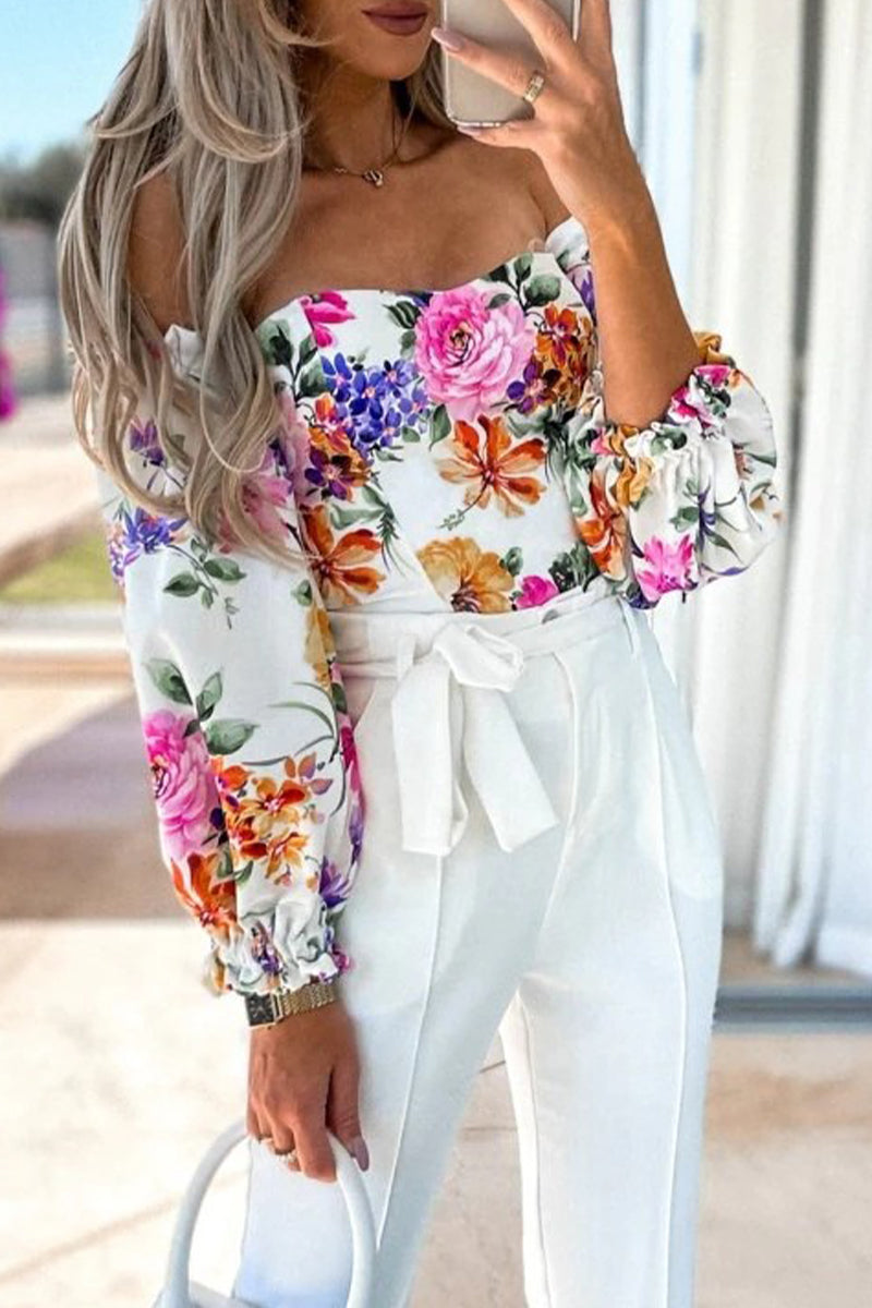 Ladies' Cute Floral Cold Shoulder Blouse