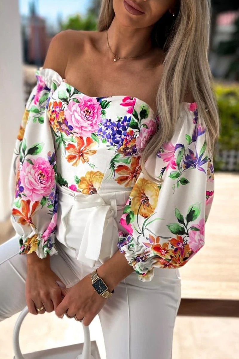 Ladies' Cute Floral Cold Shoulder Blouse