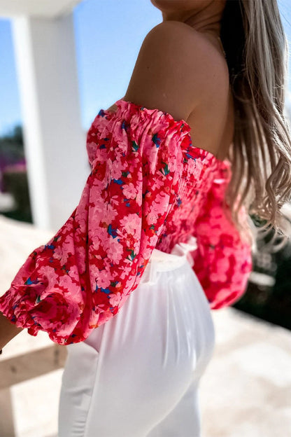 Ladies' Cute Floral Cold Shoulder Blouse