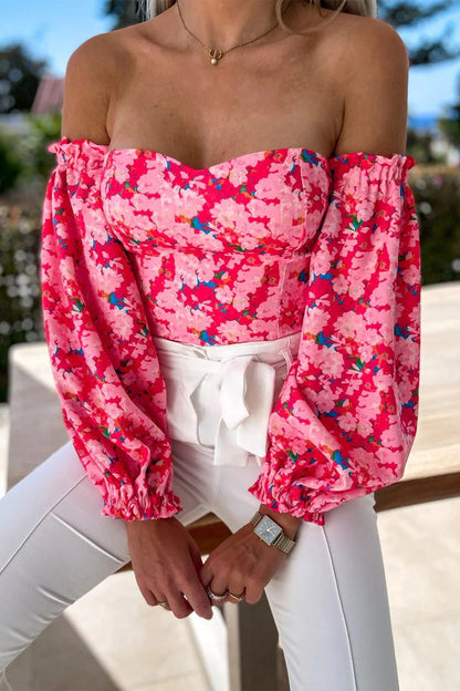Ladies' Cute Floral Cold Shoulder Blouse