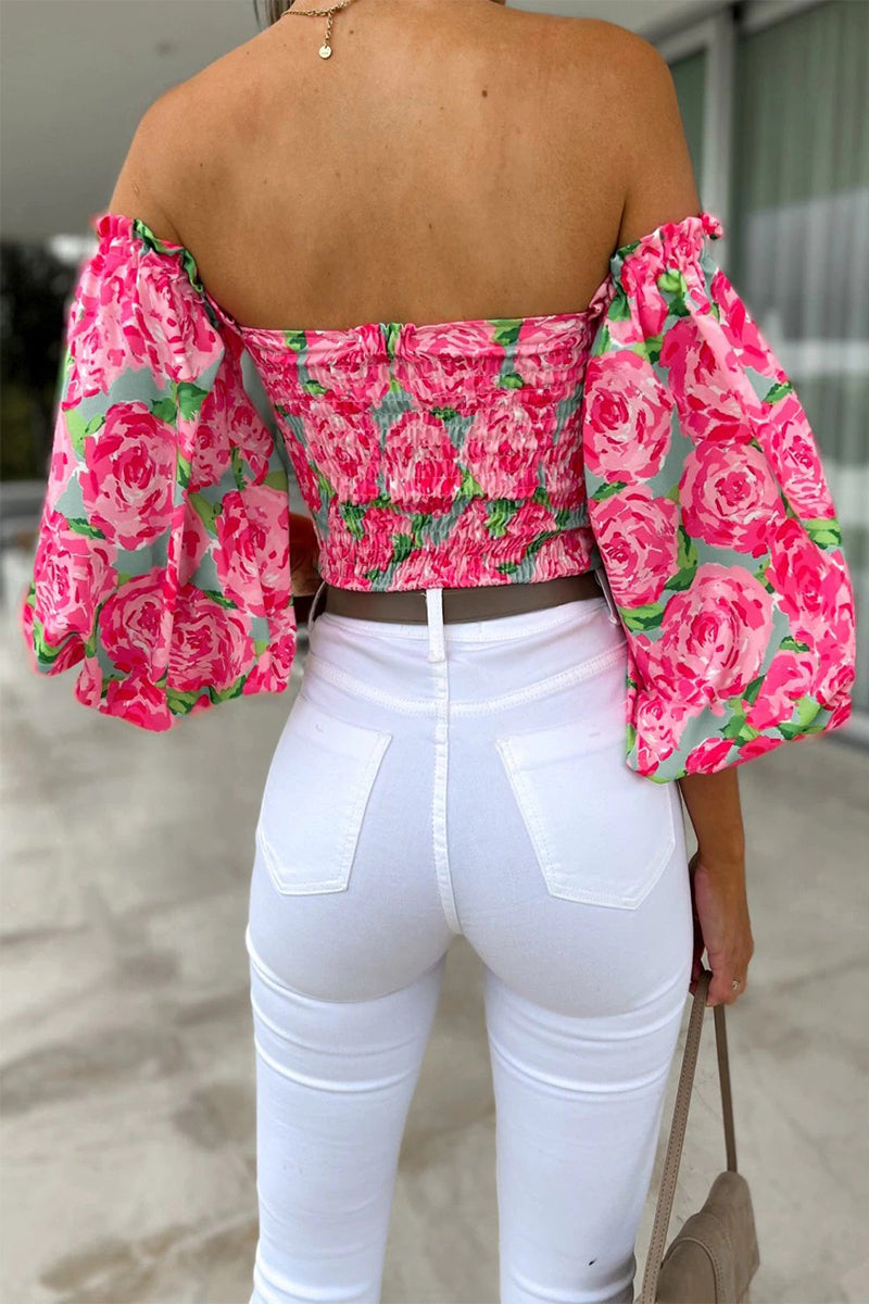 Ladies' Cute Floral Cold Shoulder Blouse