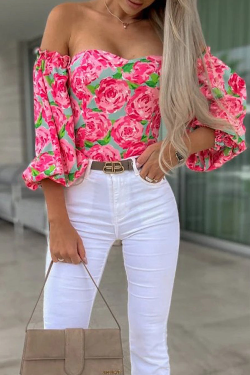 Ladies' Cute Floral Cold Shoulder Blouse