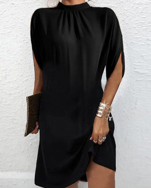 Hacinta | Bat Sleeve Dress - Lightweight Fabric, Black & White Summer Dresses-1