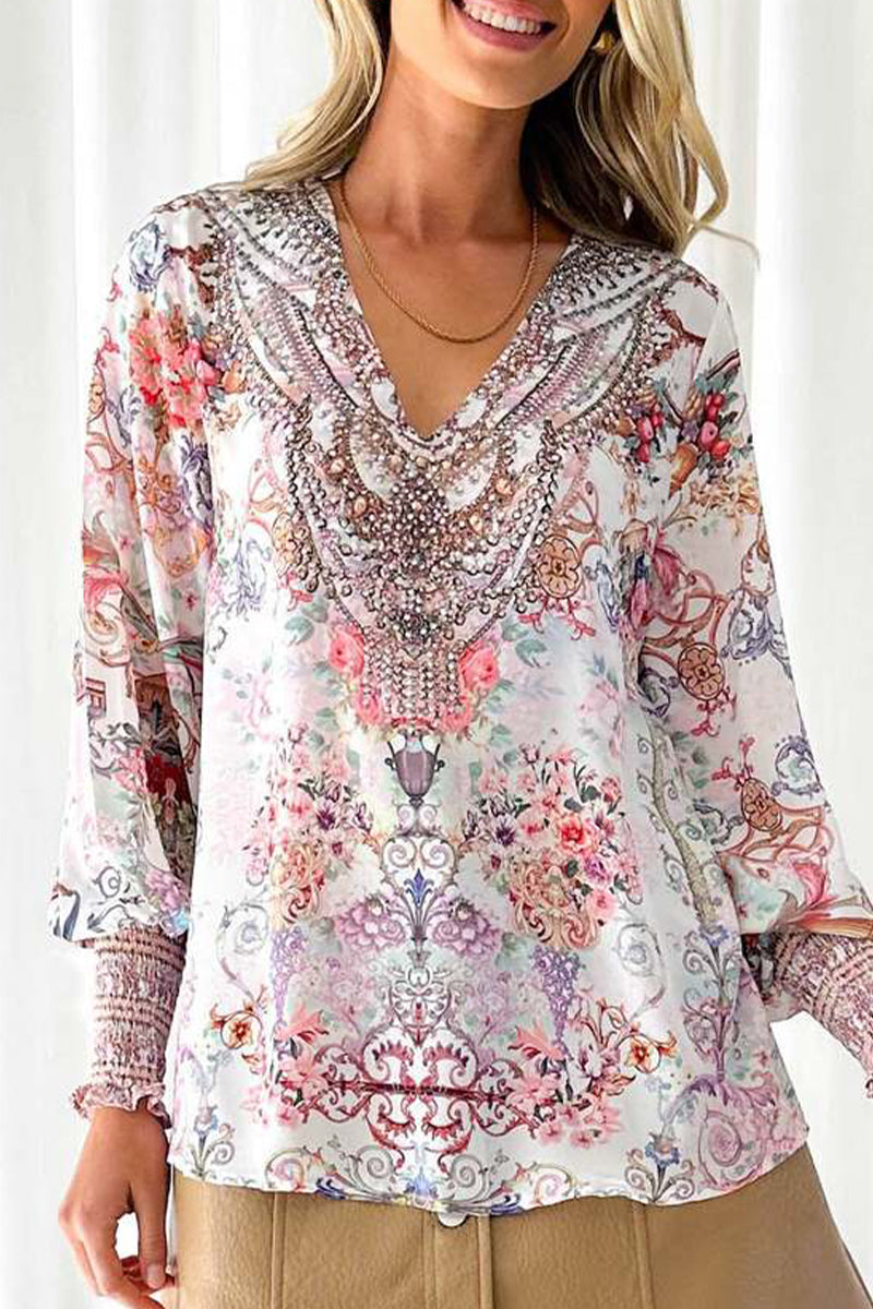 Ladies' Floral V-Neck Winter Shirt