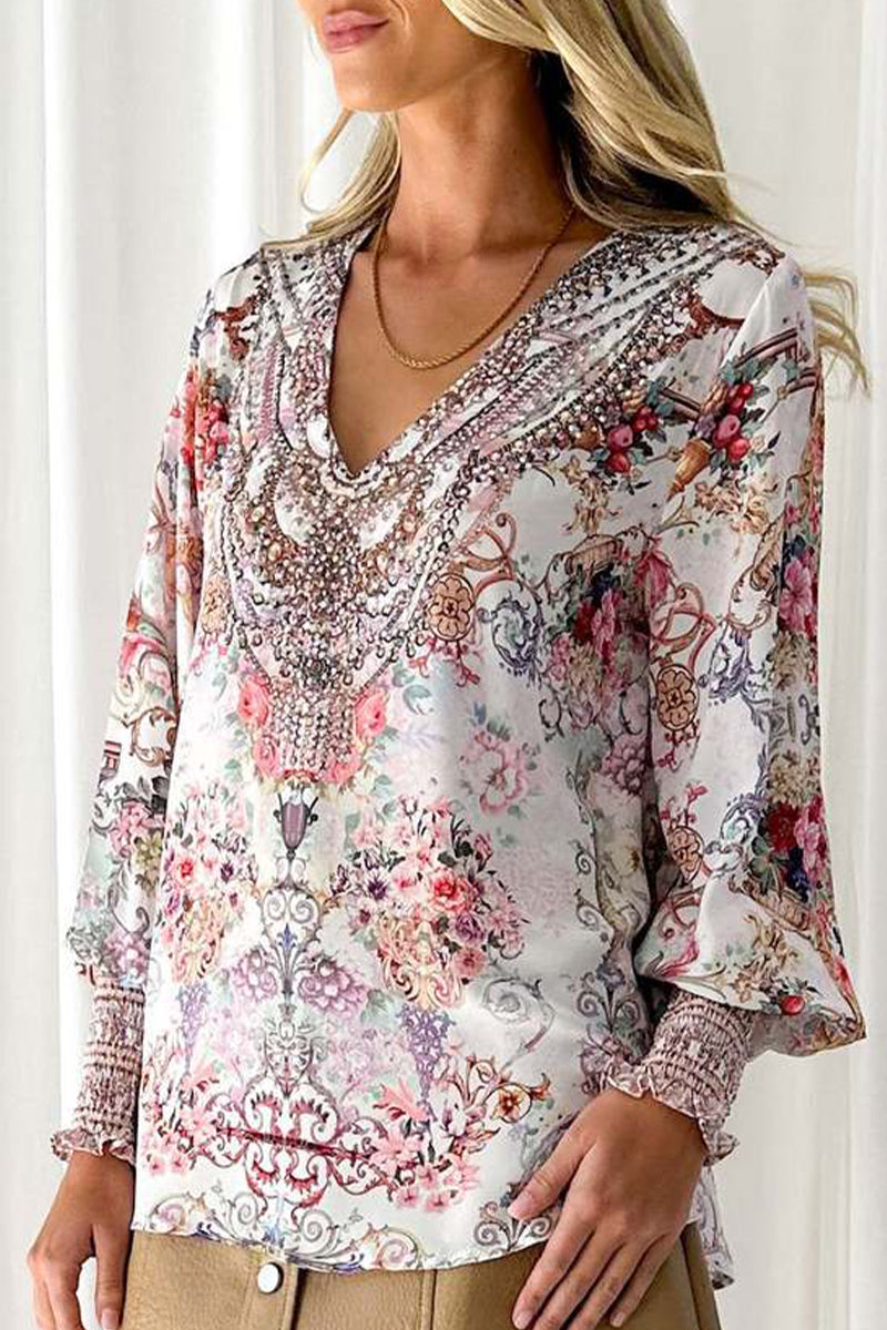 Ladies' Floral V-Neck Winter Shirt