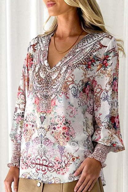 Ladies' Floral V-Neck Winter Shirt