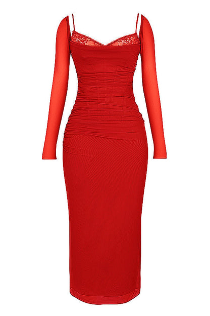 Evangeline | Deep maxi dress with long sleeves