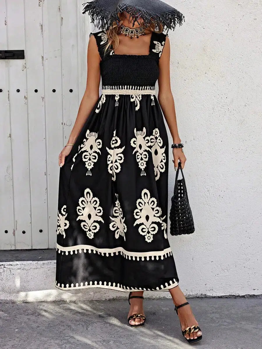 Trendy Halter Neck Summer Print Beach Dress