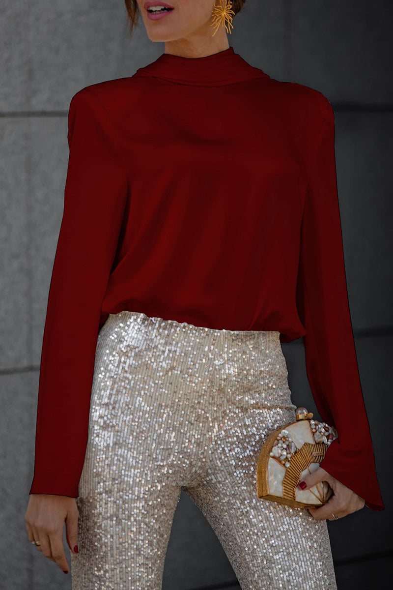 Ladies Open Back Shirt with Folded Neckline Collar