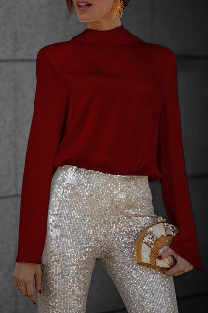 Ladies Open Back Shirt with Folded Neckline Collar