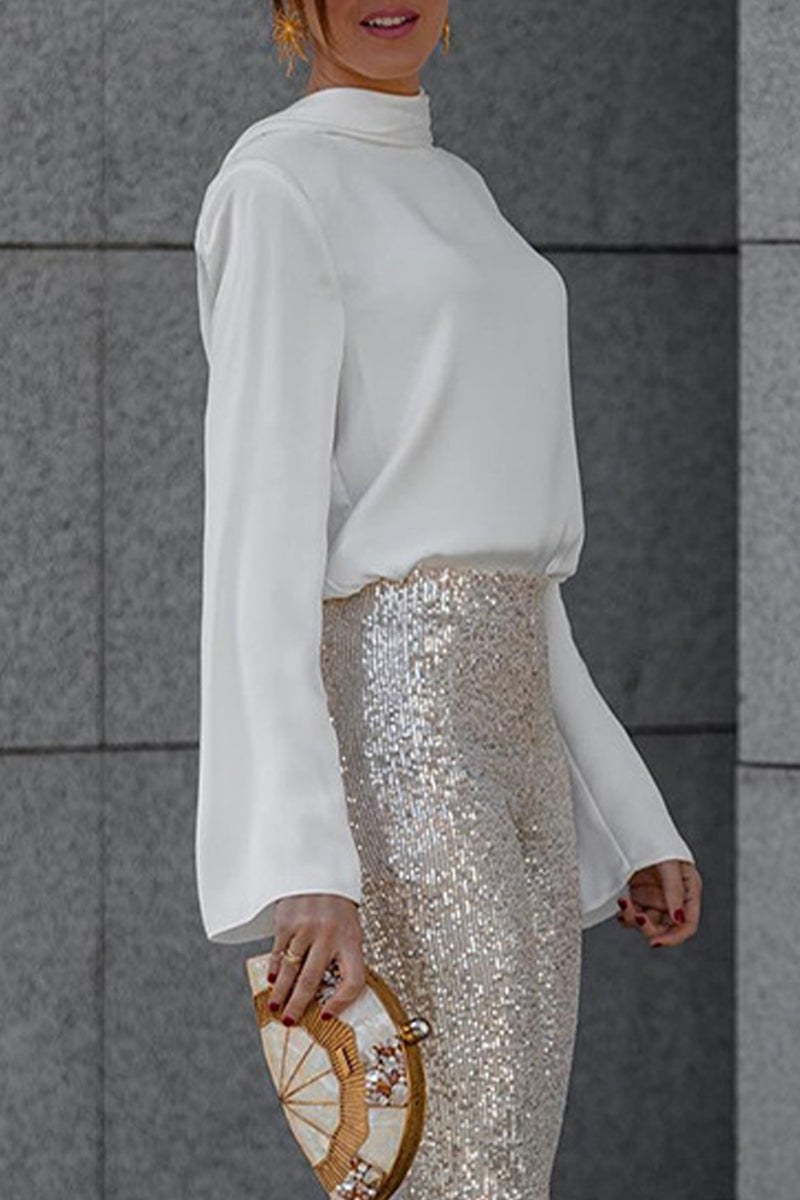 Ladies Open Back Shirt with Folded Neckline Collar