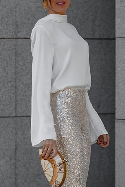 Ladies Open Back Shirt with Folded Neckline Collar