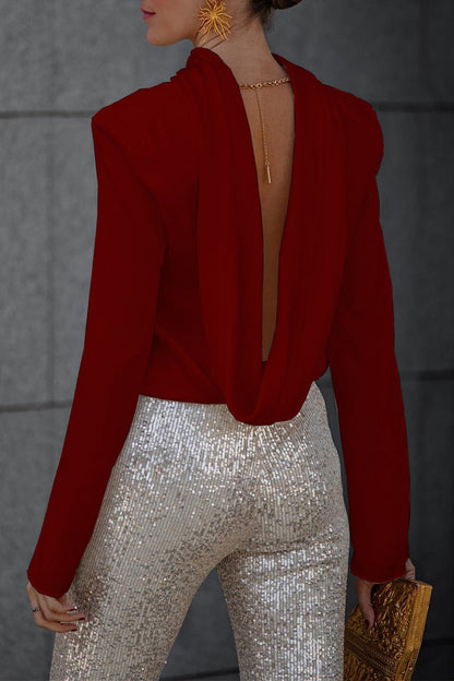 Ladies Open Back Shirt with Folded Neckline Collar