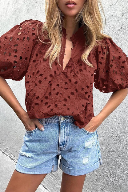 Ladies' Cut-Out Detail Puffy Sleeve Top