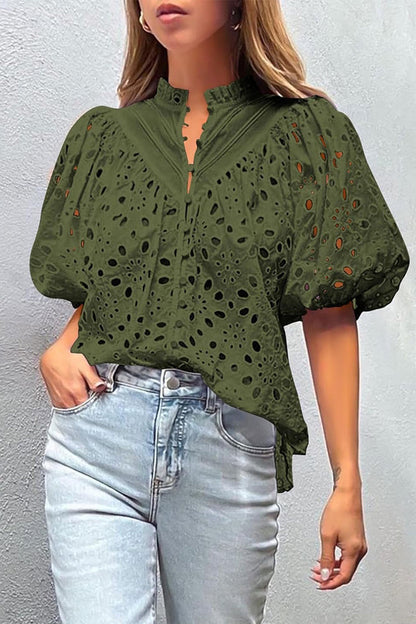 Ladies' Cut-Out Detail Puffy Sleeve Top