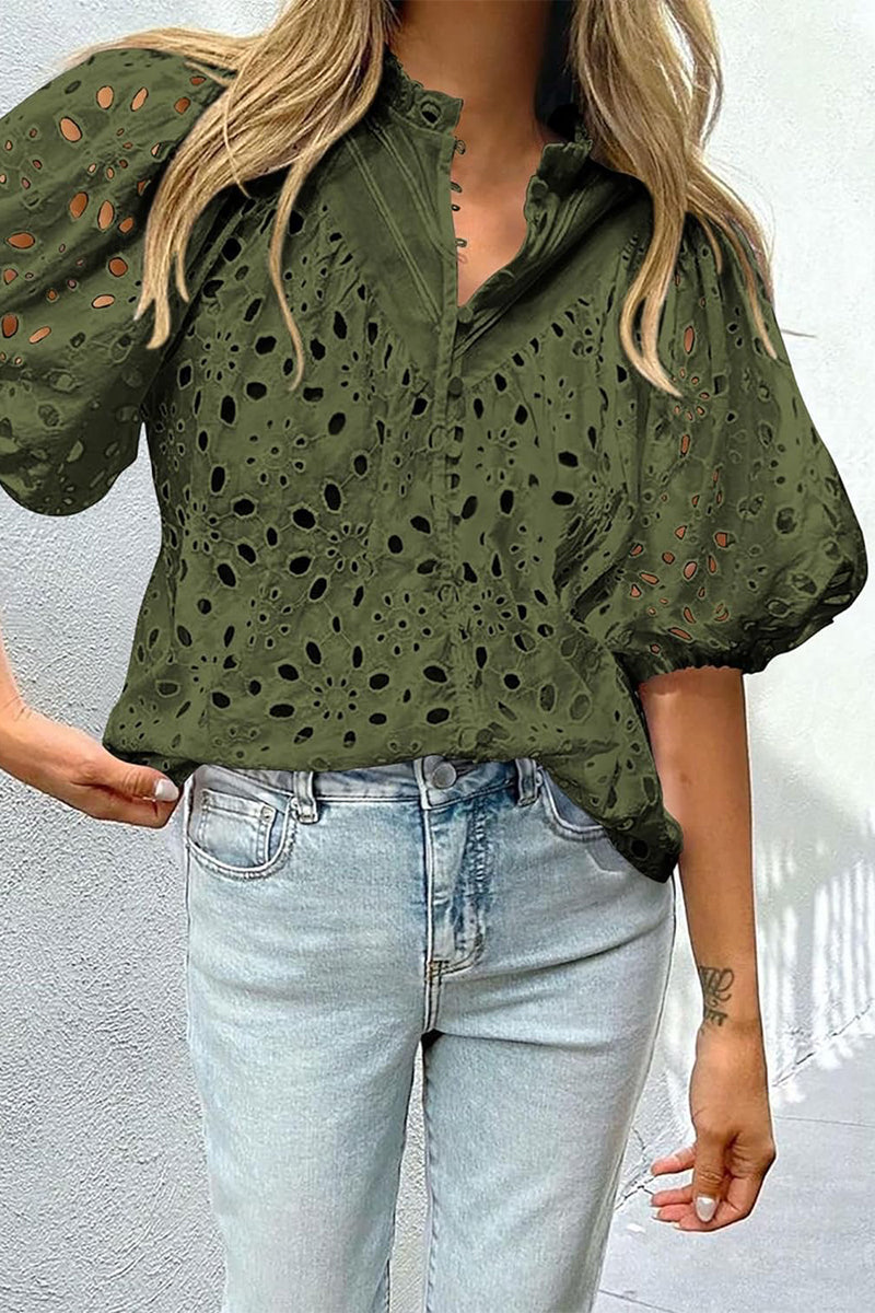 Ladies' Cut-Out Detail Puffy Sleeve Top