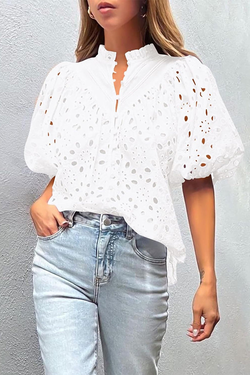 Ladies' Cut-Out Detail Puffy Sleeve Top
