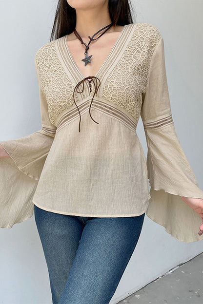 Ladies' Relaxed Fit V-Neck Long Sleeve Top - Luxivelle