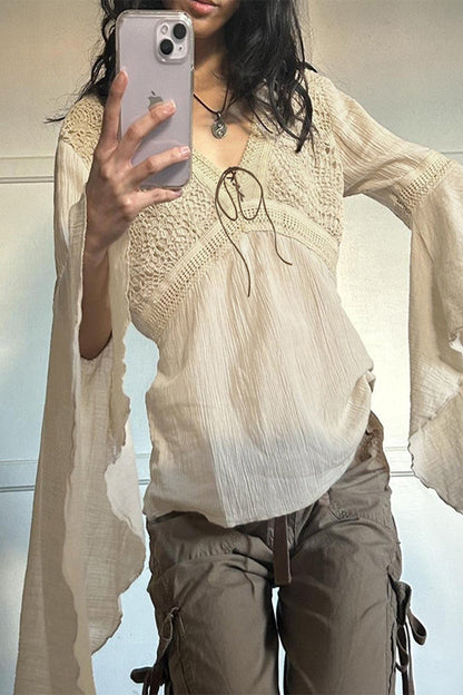 Ladies' Relaxed Fit V-Neck Long Sleeve Top