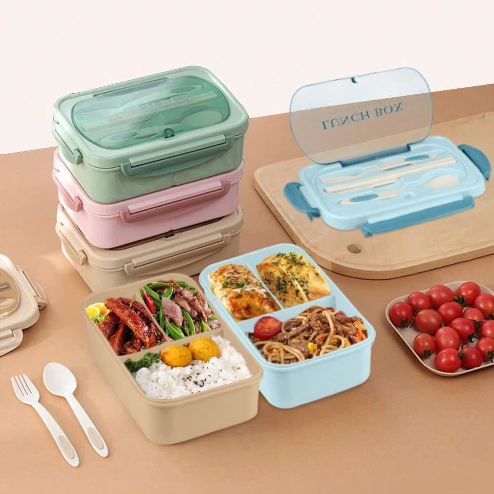 Spill-Proof Large Bento Box with Utensils - 3 Section Container
