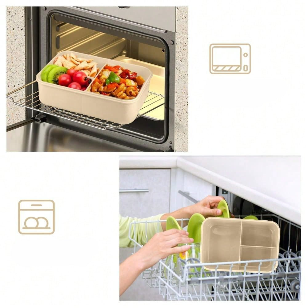 Spill-Proof Large Bento Box with Utensils - 3 Section Container