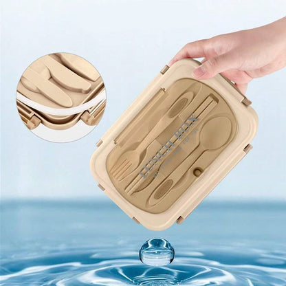Spill-Proof Large Bento Box with Utensils - 3 Section Container