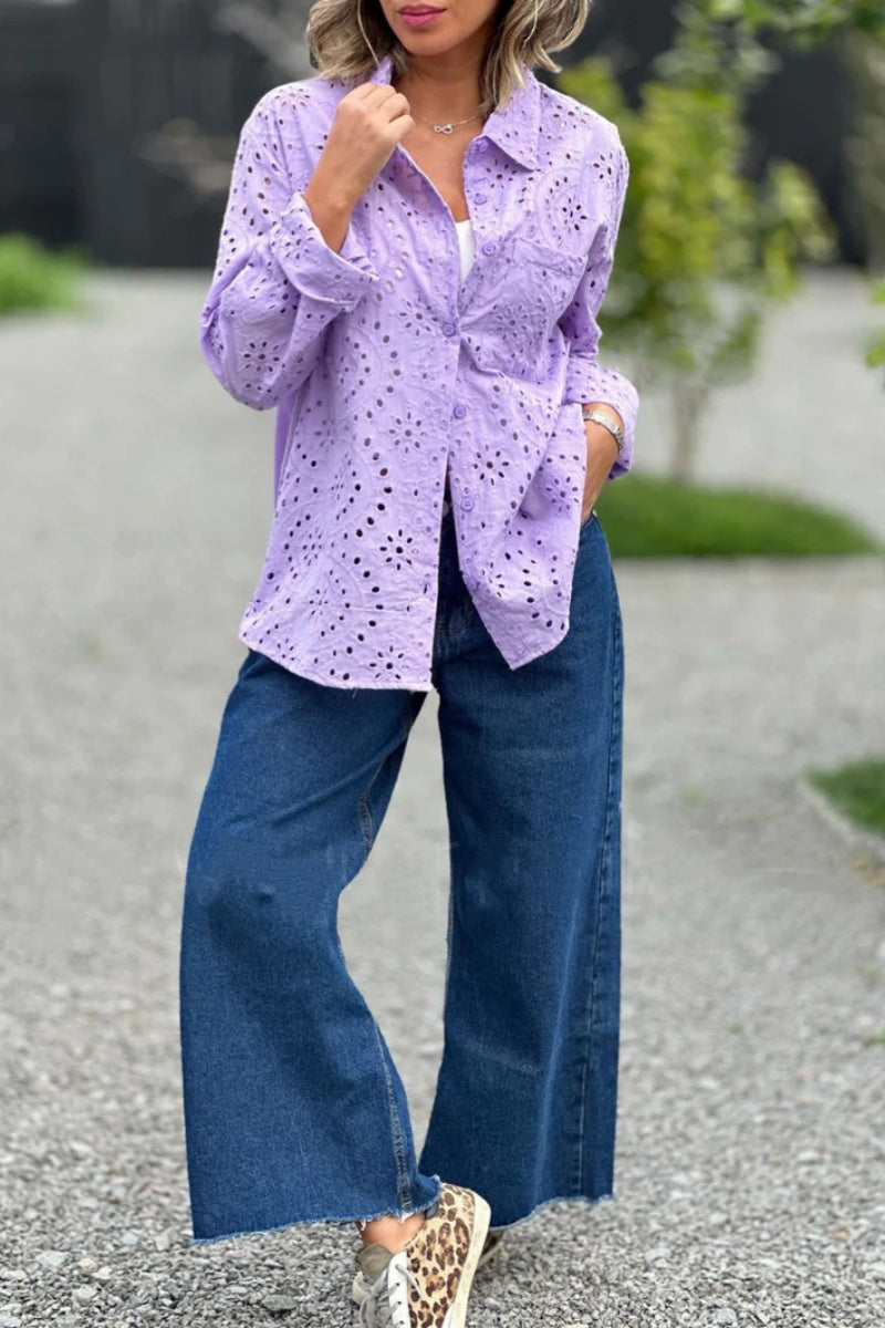 Ladies' Open-Back Button-Down Long-Sleeve Top