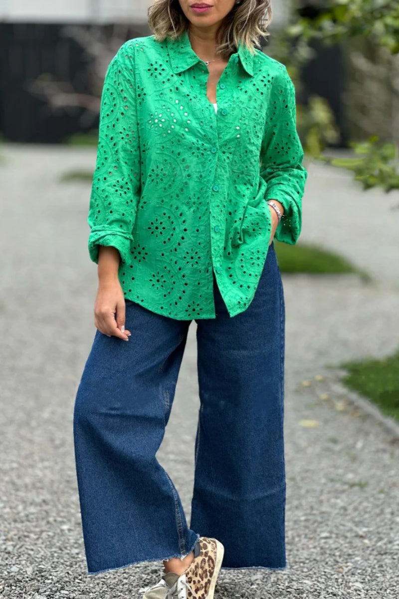 Ladies' Open-Back Button-Down Long-Sleeve Top