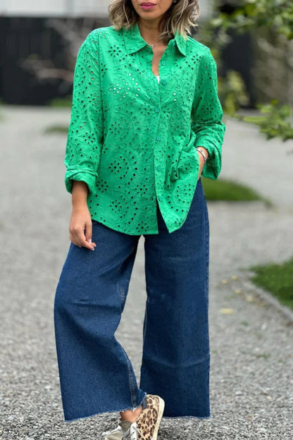 Ladies' Open-Back Button-Down Long-Sleeve Top