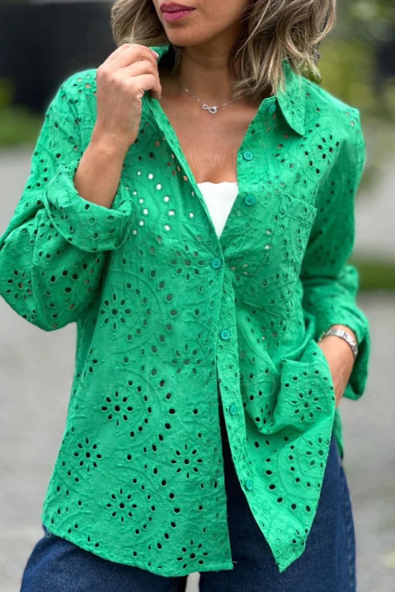 Ladies' Open-Back Button-Down Long-Sleeve Top - Luxivelle