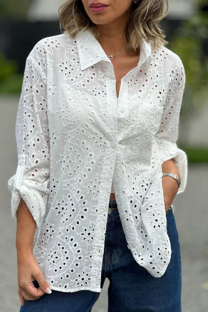 Ladies' Open-Back Button-Down Long-Sleeve Top
