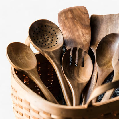 Natural Wood Kitchen Tool Set - 9 Piece Cooking Utensils