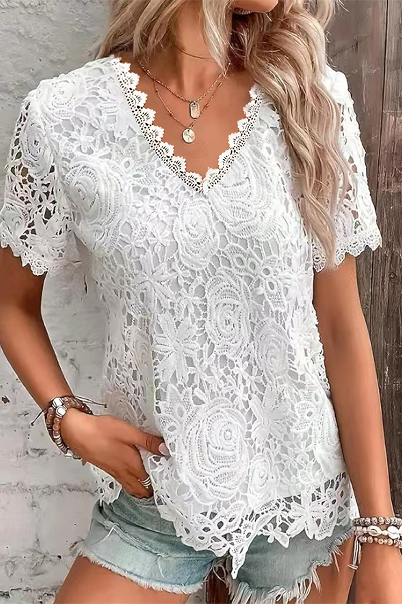 Elegant V Neck Flower Pattern Blouse