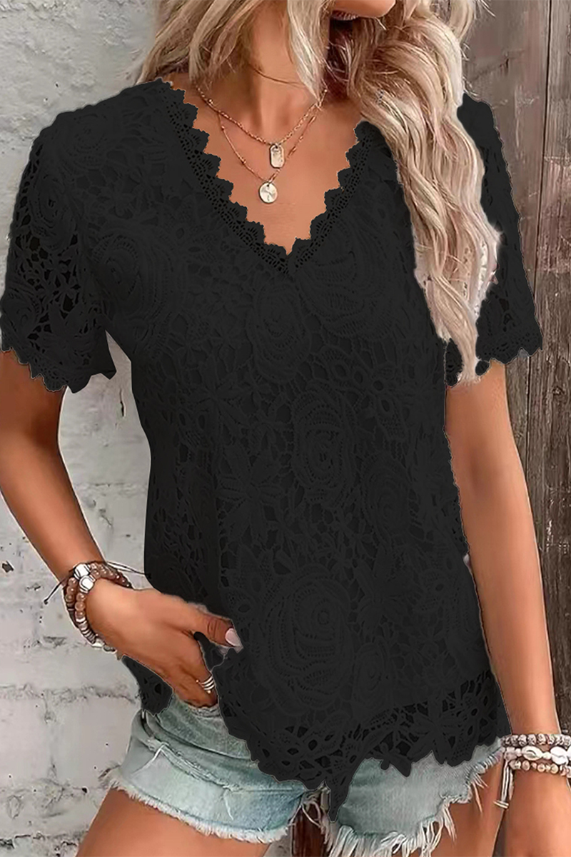 Elegant V Neck Flower Pattern Blouse