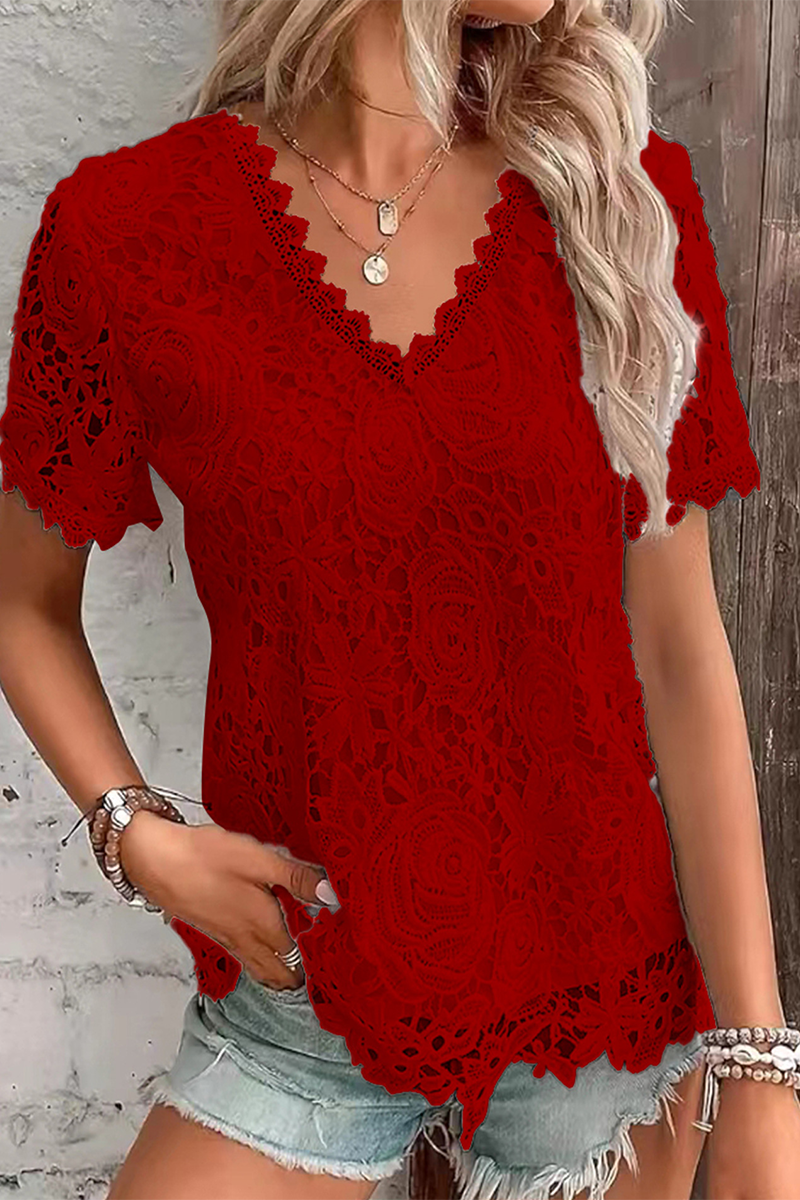 Elegant V Neck Flower Pattern Blouse