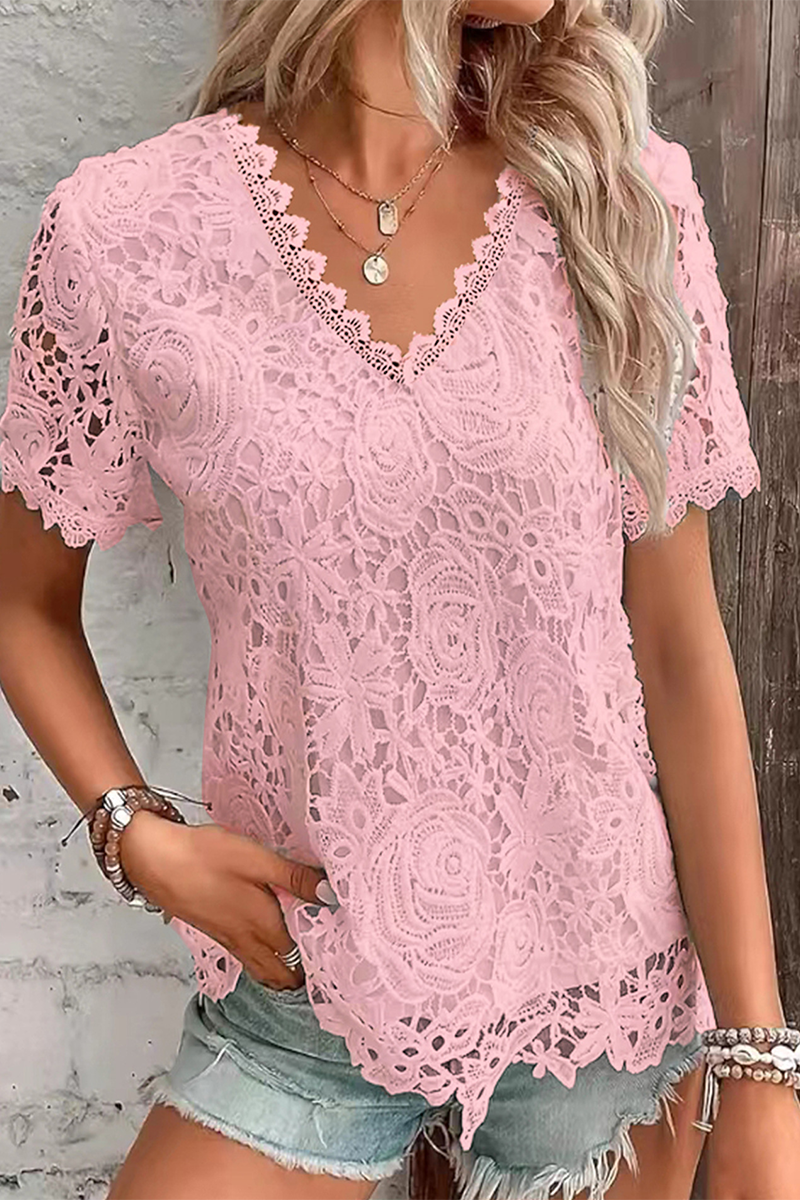 Elegant V Neck Flower Pattern Blouse - Luxivelle