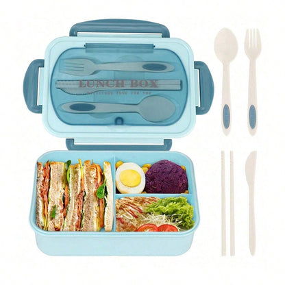 Spill-Proof Large Bento Box with Utensils - 3 Section Container