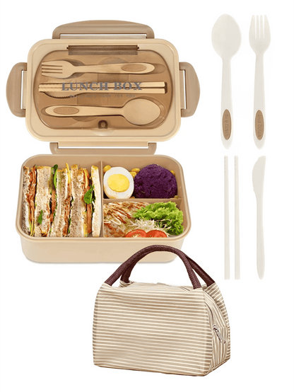 Spill-Proof Large Bento Box with Utensils - 3 Section Container