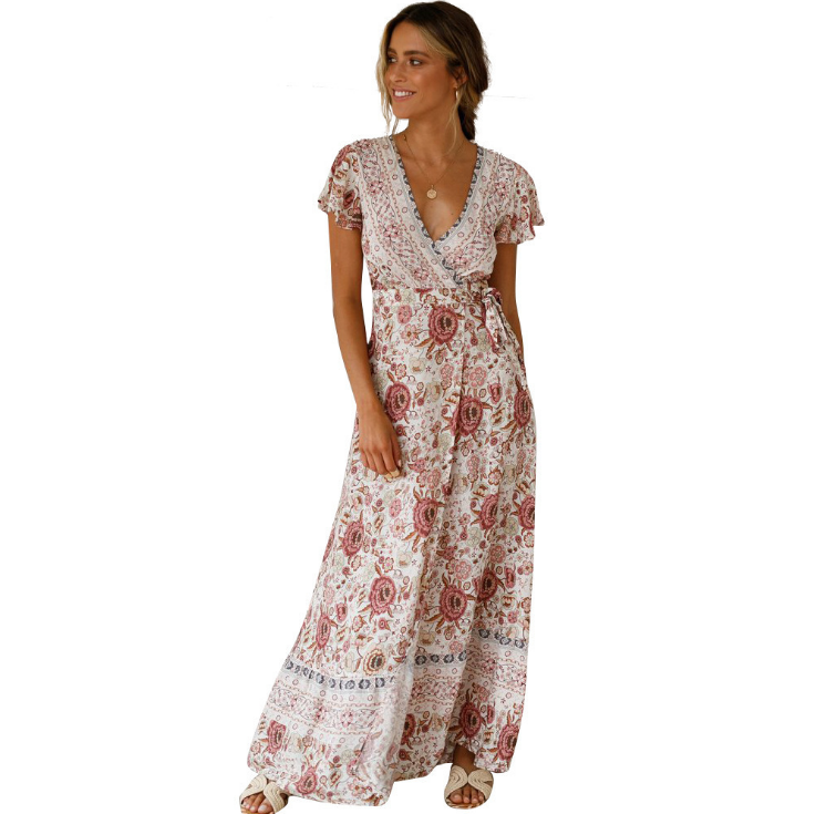 Navy Floral Maxi Wrap Dress